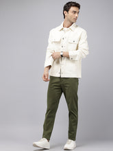 Men's Dark Olive Cotton Caribbean Slim Fit Solid 5 Pocket Cross Pocket Trouser